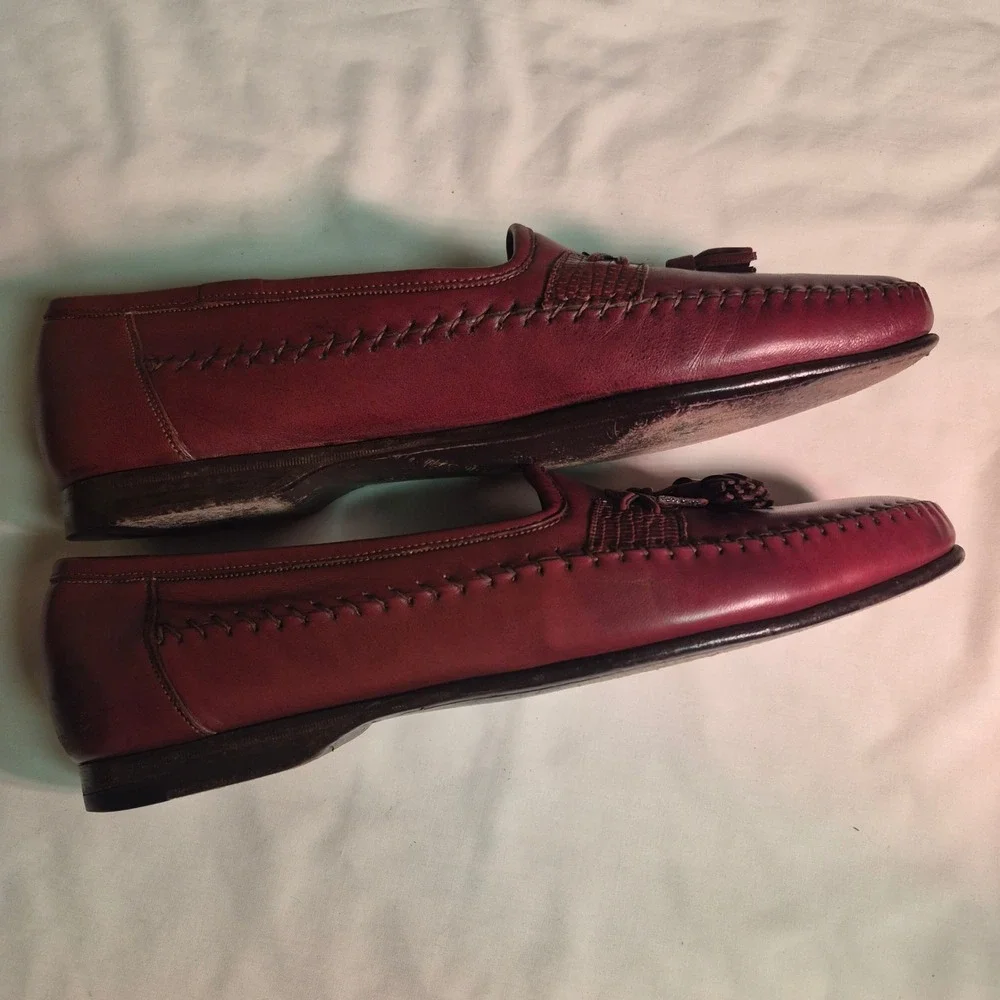 Santoni Mens Burgundy Leather Tassel‎ Loafers Made in Italy 11.5 D 42109815